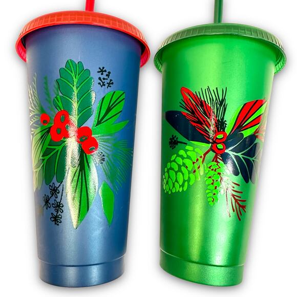 Set of Starbucks 24 Oz Reusable Cold Drink Cups Straws Christmas Holiday 2020 - Picture 5 of 5